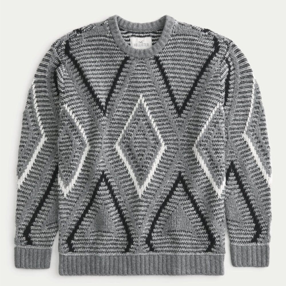 Hollister Men's Relaxed Texture Stitch Crew Neck Sweater - Grey - Size L